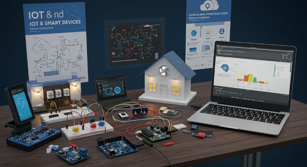 A young student proudly showing his robot creation at DevRobo Labs